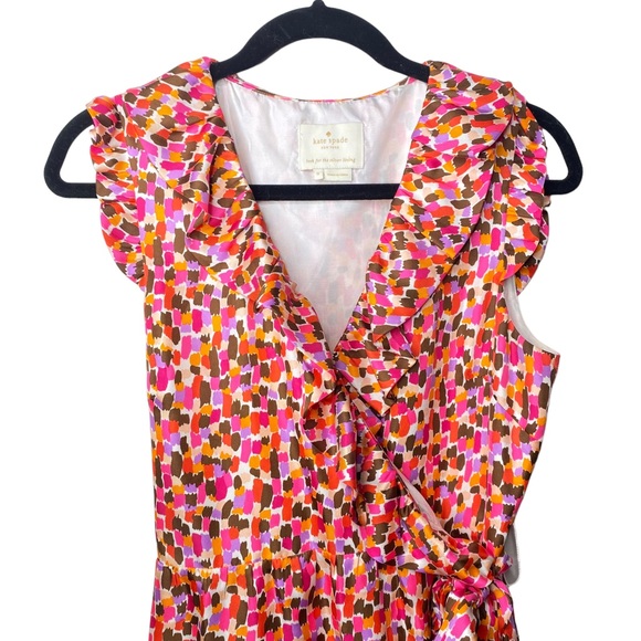 Kate Spade Aubrey Wrap Dress Silk Pink Sleeveless Ruffle V-Neck - Picture 3 of 6